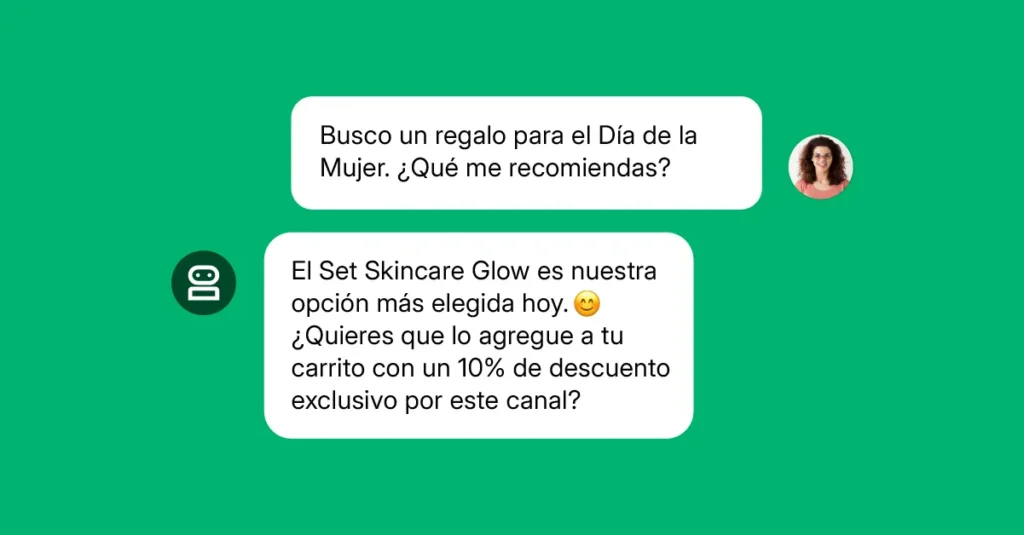 Ejemplo de conversación en WhatsApp para recomendar regalos y acelerar compras en ecommerce
